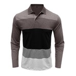 Blocked & Striped Long-Sleeve Polo // Brown (S)