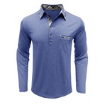 Neck Details Front Pocket Chest Long-Sleeve Polo // Light Blue (S)