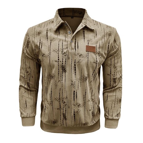 Abstract Pattern Corduroy Long-Sleeve Polo // Light Coffee (XS)