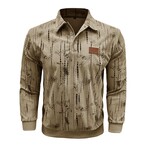 Abstract Pattern Corduroy Long-Sleeve Polo // Light Coffee (S)