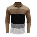 Blocked & Striped Long-Sleeve Polo // Khaki (XS)