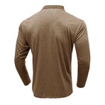 Blocked & Striped Long-Sleeve Polo // Khaki (XS)