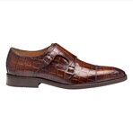 Croc Embossed Italian Leather Sullivan Double Buckle Cap Toe // Mahogany (8)