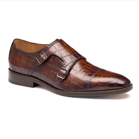 Croc Embossed Italian Leather Sullivan Double Buckle Cap Toe // Mahogany (8)