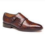 Croc Embossed Italian Leather Sullivan Double Buckle Cap Toe // Mahogany (8)