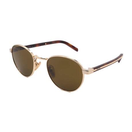 Unisex // Prada PR B52S 5AK09Z Round Sunglasses //  Gold + Dark Brown