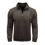 Faux Suede 1/4-Zip Long-Sleeve Pullover // Brown (S)