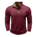 Diamond Pattern 1/4-Zip Long-Sleeve Pullover // Wine Red (S)