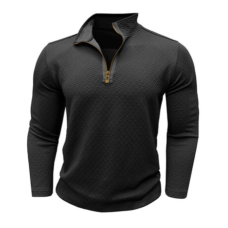 Diamond Pattern 1/4-Zip Long-Sleeve Pullover // Black (XS)