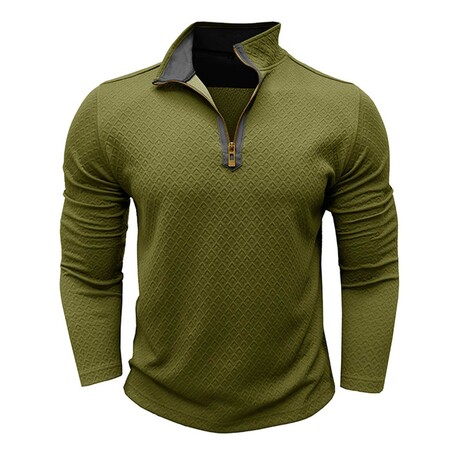 Diamond Pattern 1/4-Zip Long-Sleeve Pullover // Army Green (XS)