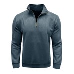 Faux Suede 1/4-Zip Long-Sleeve Pullover // Gray Blue (XS)