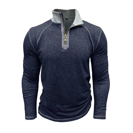 Melange 1/4-Zip Long-Sleeve Pullover // Dark Blue (XS)