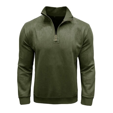 Faux Suede 1/4-Zip Long-Sleeve Pullover // Army Green (XS)