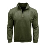 Faux Suede 1/4-Zip Long-Sleeve Pullover // Army Green (XS)