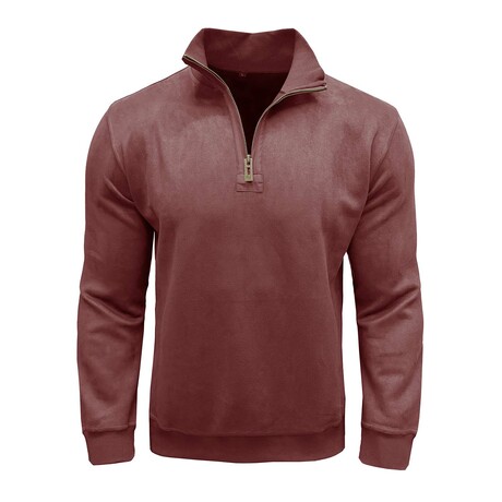 Faux Suede 1/4-Zip Long-Sleeve Pullover // Bordo (XS)