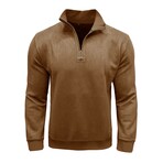 Faux Suede 1/4-Zip Long-Sleeve Pullover // Khaki (XS)