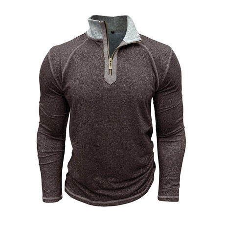 Melange 1/4-Zip Long-Sleeve Pullover // Brown (XS)