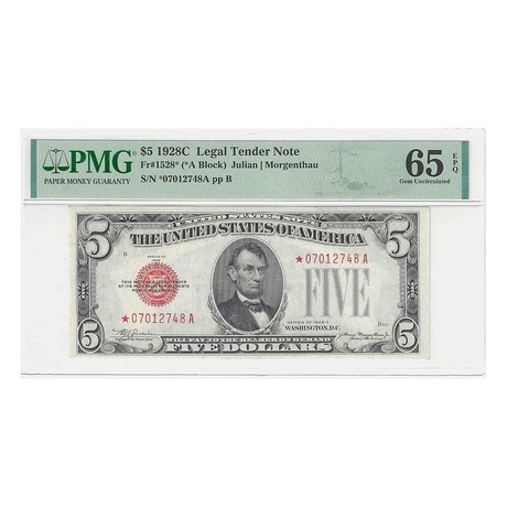 1928 C STAR $ 5 Legal Tender PMG 65 # 748