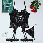 Seraphina Lace-Up Corset 3 Piece Lingerie Set // Black (L)