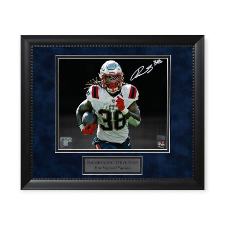 Rhamondre Stevenson // NE Patriots // Signed Photo + Framed // White