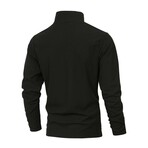 1/4-Zip High Neck Long-Sleeve Block T-Shirt // Black + Gray + White (S)