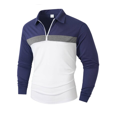 1/4-Zip Long-Sleeve Block T-Shirt // Blue + Gray + White (XS)