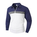 1/4-Zip Long-Sleeve Block T-Shirt // Blue + Gray + White (XS)