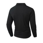 1/4-Zip Long-Sleeve Block T-Shirt // Black + Beige + Blue (XS)