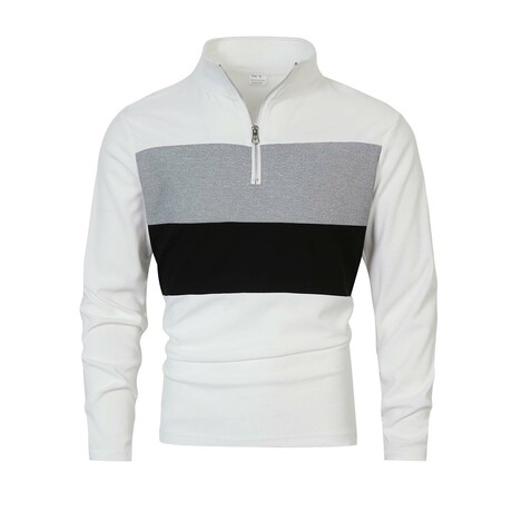 1/4-Zip High Neck Long-Sleeve Block T-Shirt // White + Gray + Black (XS)