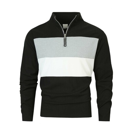 1/4-Zip High Neck Long-Sleeve Block T-Shirt // Black + Gray + White (XS)