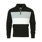 1/4-Zip High Neck Long-Sleeve Block T-Shirt // Black + Gray + White (S)