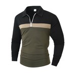 1/4-Zip Long-Sleeve Block T-Shirt // Black + Beige + Army Green (XS)