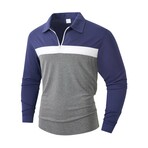 1/4-Zip Long-Sleeve Block T-Shirt // Blue + White + Gray (XS)