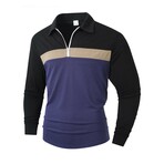 1/4-Zip Long-Sleeve Block T-Shirt // Black + Beige + Blue (XS)