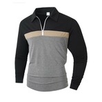 1/4-Zip Long-Sleeve Block T-Shirt // Black + Beige + Gray (XL)