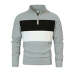 1/4-Zip High Neck Long-Sleeve Block T-Shirt // Gray + Black + White (XS)