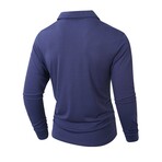 1/4-Zip Long-Sleeve Block T-Shirt // Blue + White + Gray (XS)