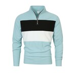 1/4-Zip High Neck Long-Sleeve Block T-Shirt // Light Blue + Black + White (M)