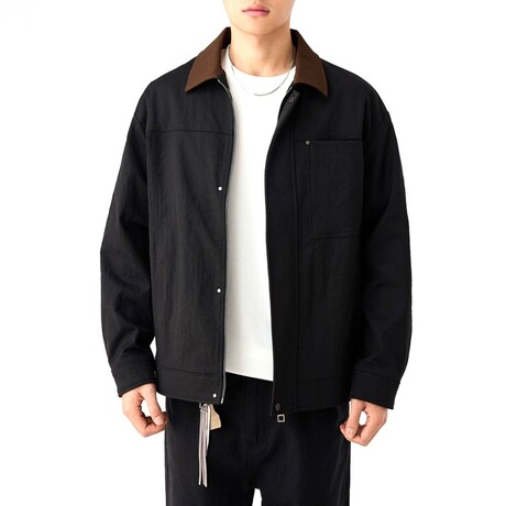 Zip-Up Collar Detail Jacket // Black (XS)