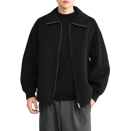 Boiled Wool Zip-up Knitted Jacket // Black (XS)