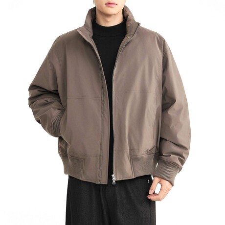 Zip-Up High Neck Bomber Jacket // Gray Brown (XS)