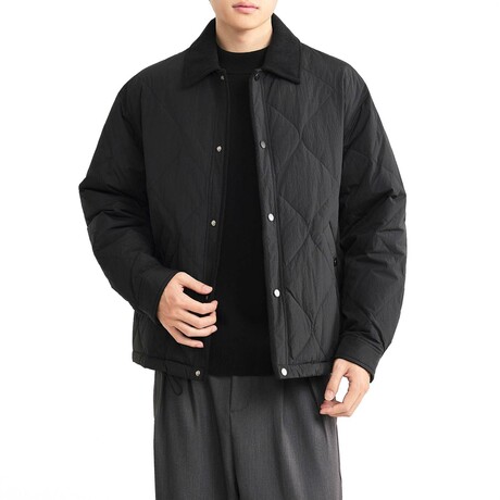 Button-Up Diamond Quilted Jacket // Black (XS)