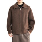 Boiled Wool Zip-up Knitted Jacket // Dark Brown (XS)
