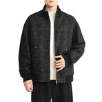 Zip-Up High Neck Herringbone Jacket // Black (XS)