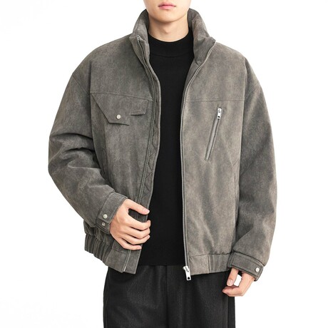 Zip-Up High Neck w/ Front Pockets Jacket // Gray (XS)