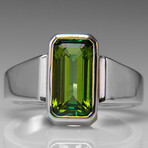Genuine Green Tourmaline Gemstone Sterling Silver Men's Ring // Size 7 // v.1