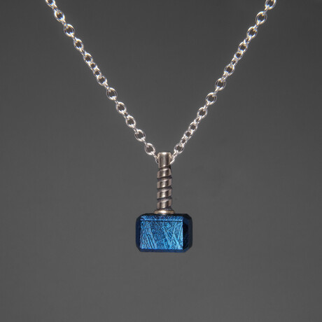 Muonionalusta Meteorite Hammer Pendant with 18" Sterling Silver Chain