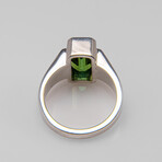 Genuine Green Tourmaline Gemstone Sterling Silver Men's Ring // Size 7 // v.1