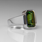 Genuine Green Tourmaline Gemstone Sterling Silver Men's Ring // Size 7 // v.1