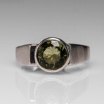 Genuine Green Tourmaline Gemstone Sterling Silver Men's Ring // Size 7 // v.2